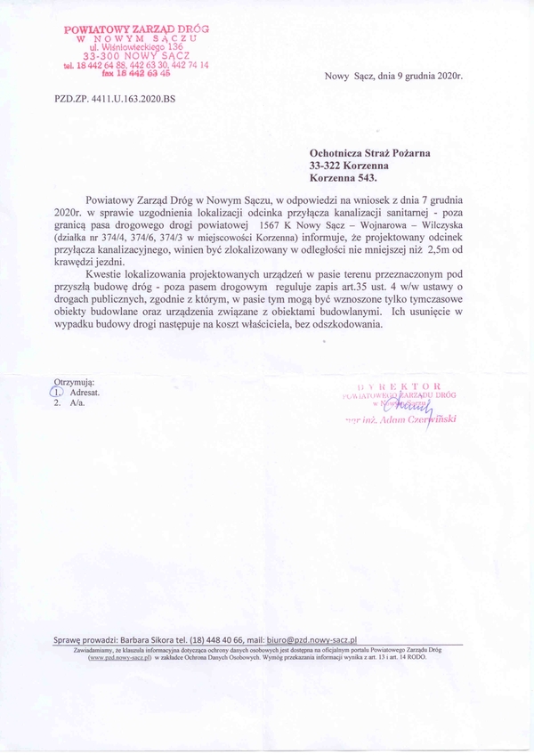 Pismo zarządu dróg