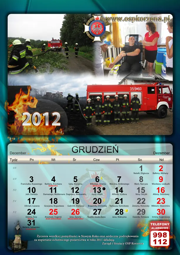 Kalendarz OSP Korzenna 2012 — Grudzień