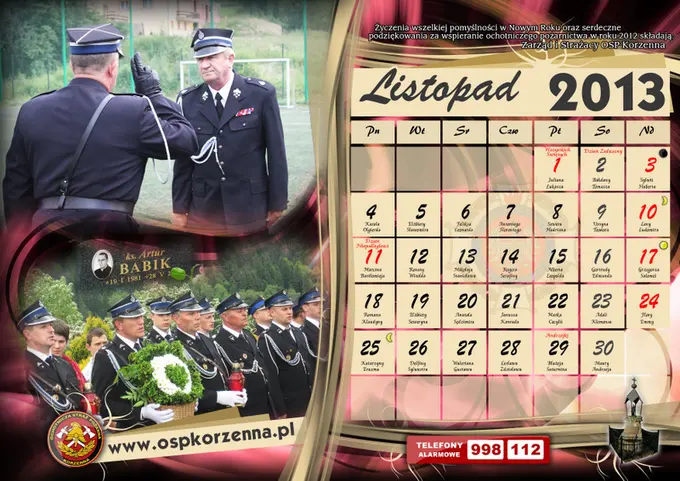 Kalendarz OSP Korzenna 2013 — Listopad