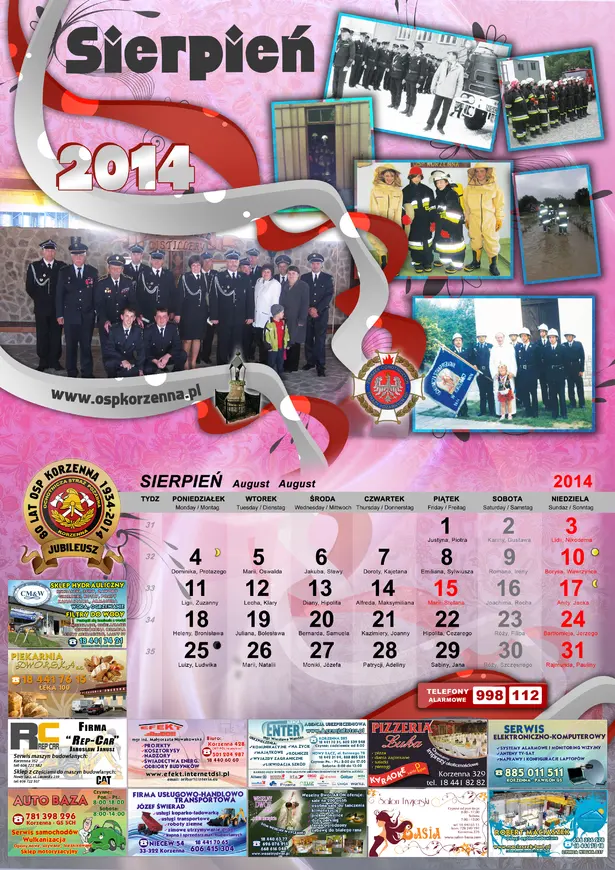 Kalendarz OSP Korzenna 2014 — Sierpień
