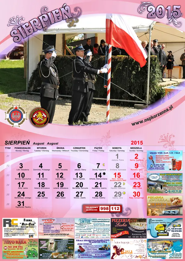 Kalendarz OSP Korzenna 2015 — Sierpień