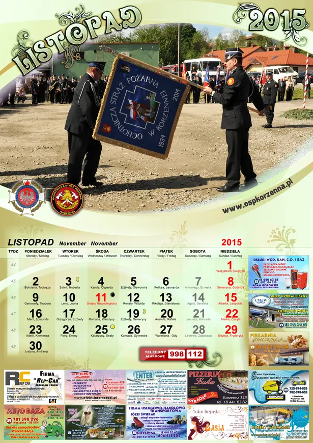 Kalendarz OSP Korzenna 2015 — Listopad
