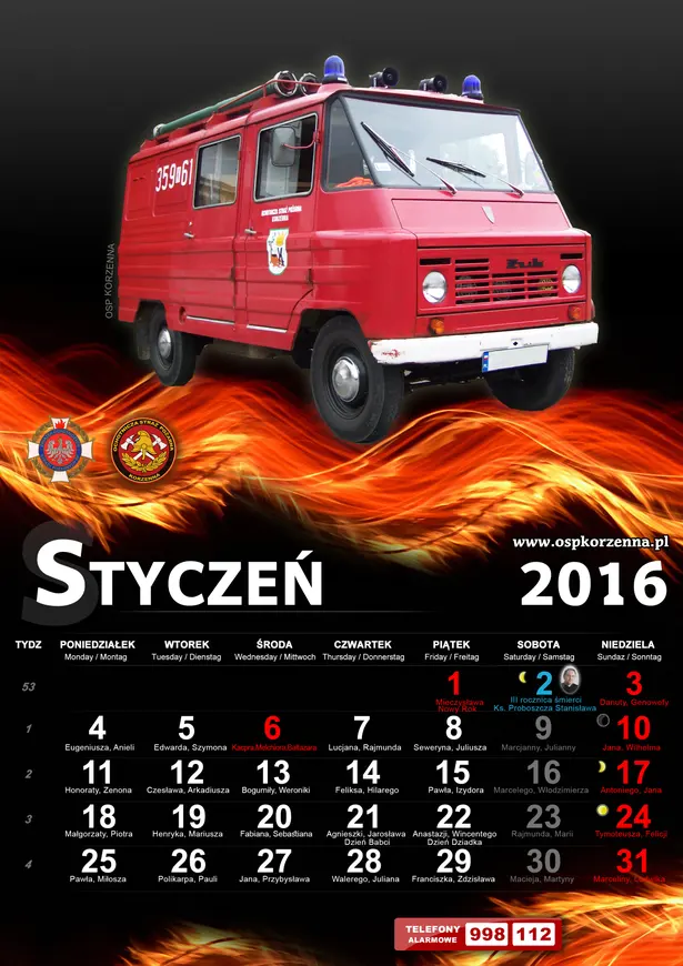 Kalendarz OSP Korzenna 2016 — Styczeń