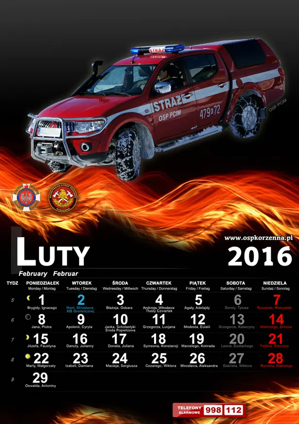 Kalendarz OSP Korzenna 2016 — Luty