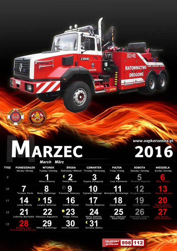 Kalendarz OSP Korzenna 2016 — Marzec