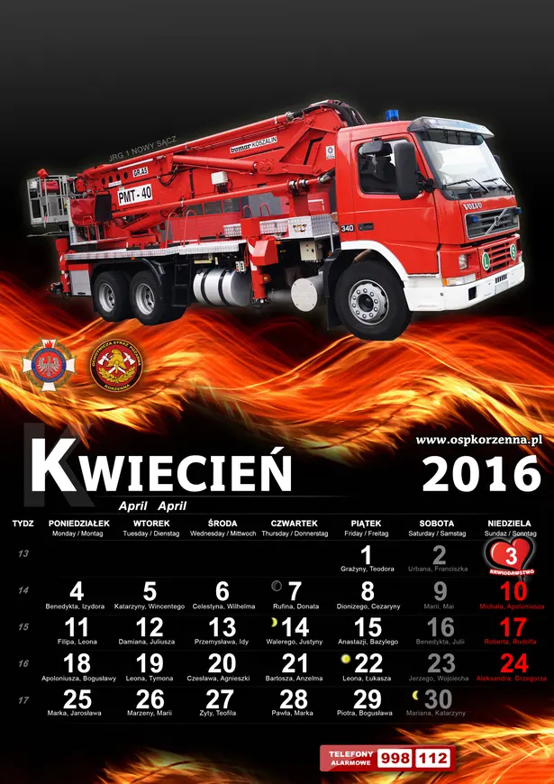 Kalendarz OSP Korzenna 2016 — Kwiecień