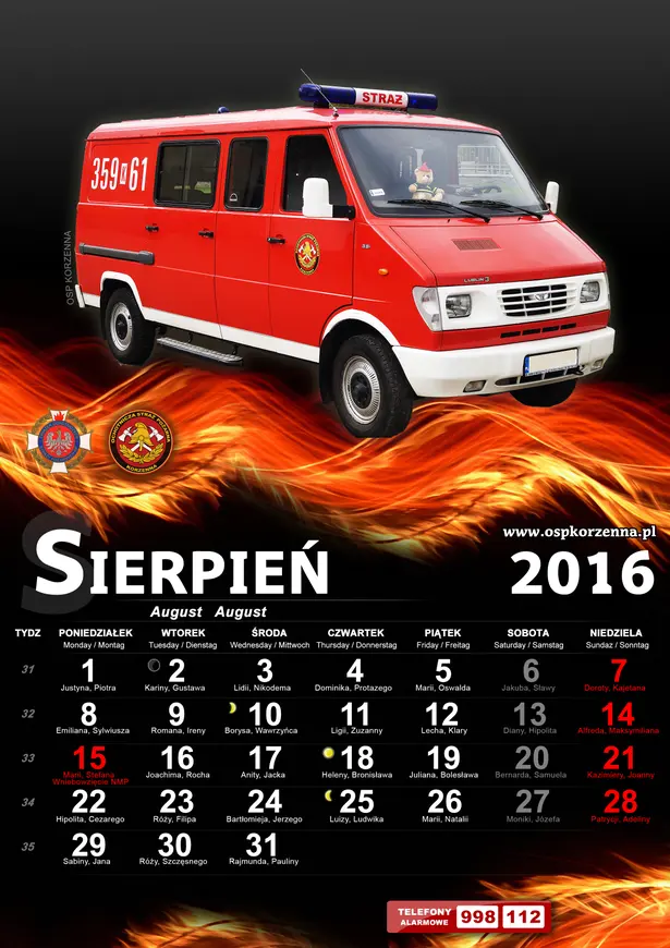 Kalendarz OSP Korzenna 2016 — Sierpień