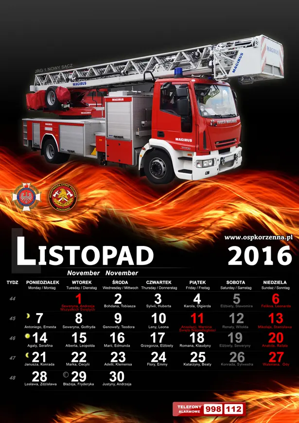 Kalendarz OSP Korzenna 2016 — Listopad