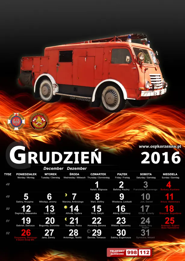 Kalendarz OSP Korzenna 2016 — Grudzień