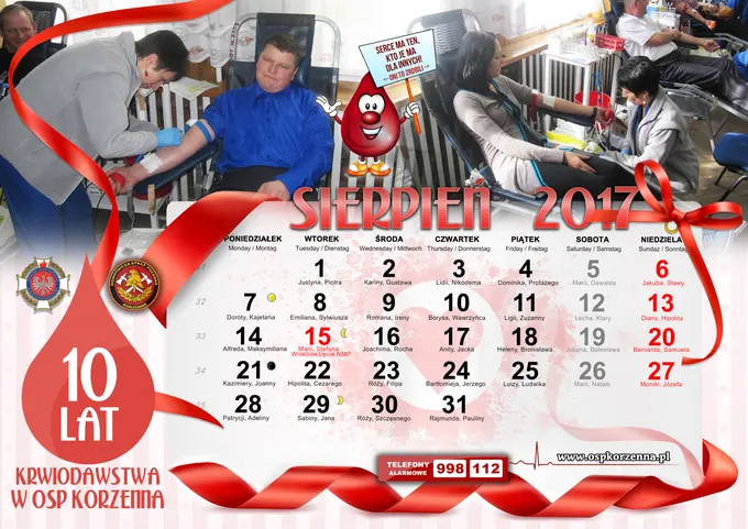 Kalendarz OSP Korzenna 2017 — Sierpień