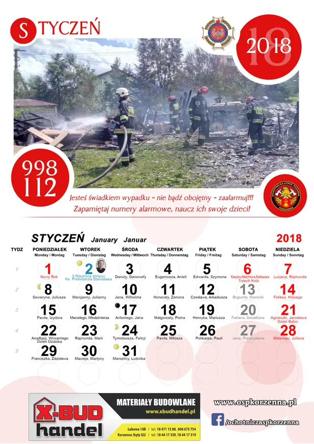 Kalendarz OSP Korzenna 2018 — Styczeń