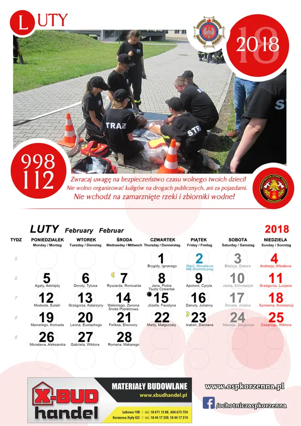 Kalendarz OSP Korzenna 2018 — Luty
