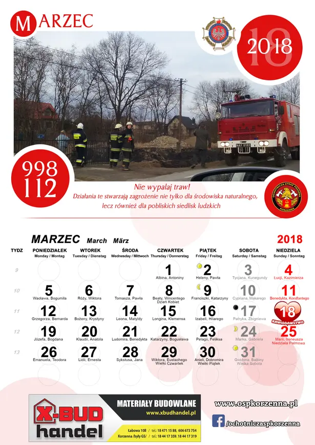 Kalendarz OSP Korzenna 2018 — Marzec