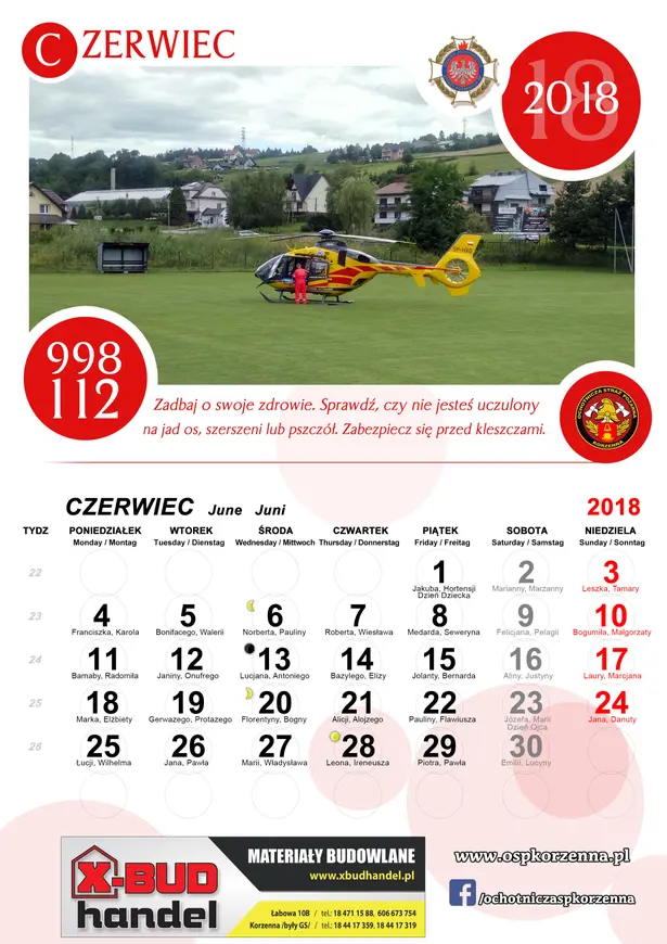 Kalendarz OSP Korzenna 2018 — Czerwiec