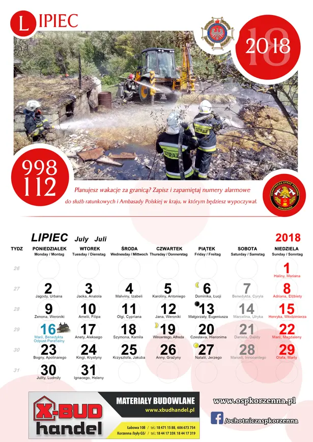 Kalendarz OSP Korzenna 2018 — Lipiec