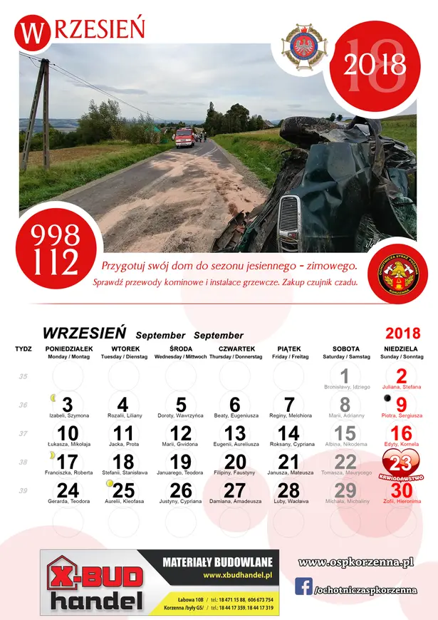 Kalendarz OSP Korzenna 2018 — Wrzesień
