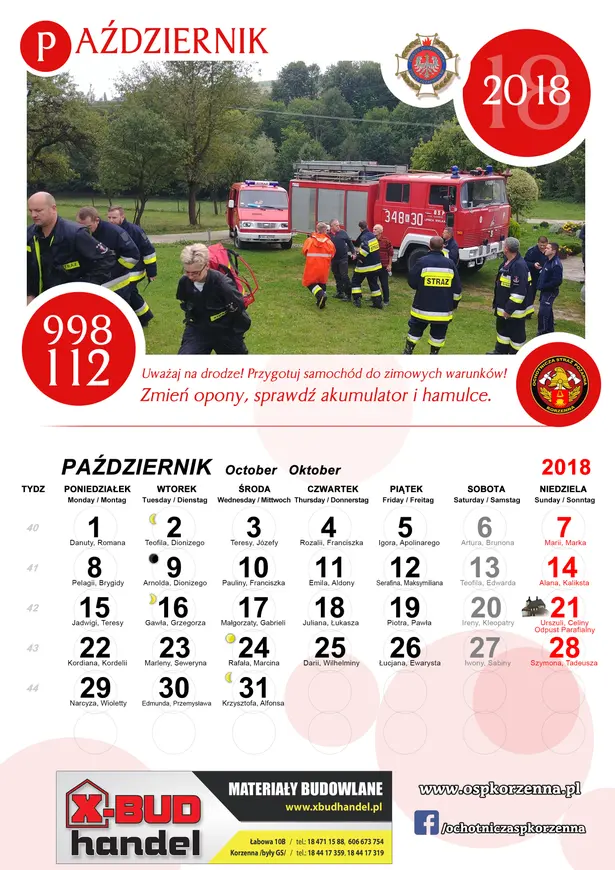 Kalendarz OSP Korzenna 2018 — Październik