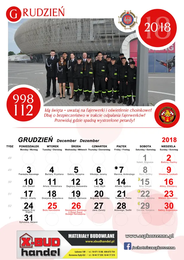 Kalendarz OSP Korzenna 2018 — Grudzień