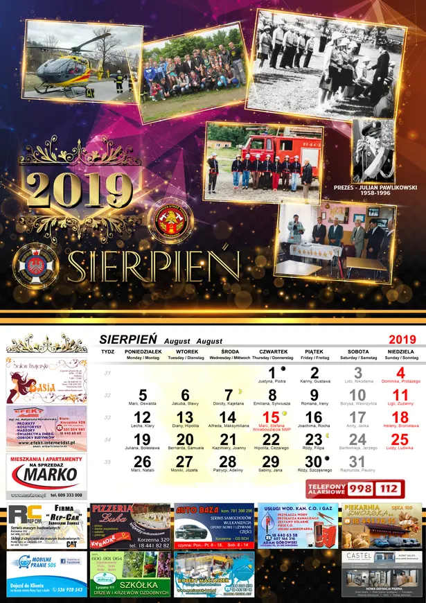 Kalendarz OSP Korzenna 2019 — Sierpień
