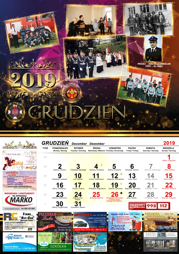 Kalendarz OSP Korzenna 2019 — Grudzień