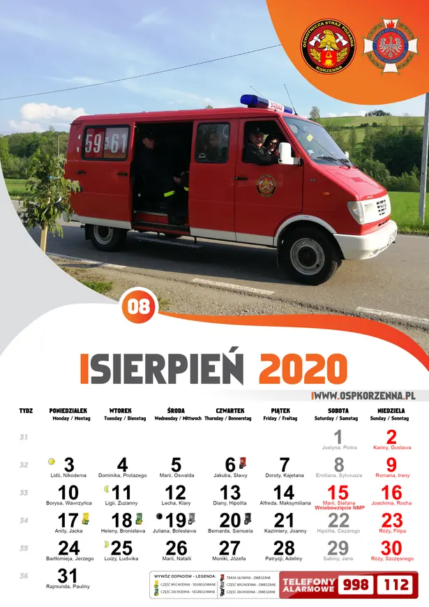 Kalendarz OSP Korzenna 2020 — Sierpień