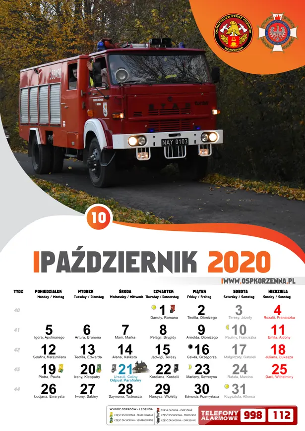 Kalendarz OSP Korzenna 2020 — Październik
