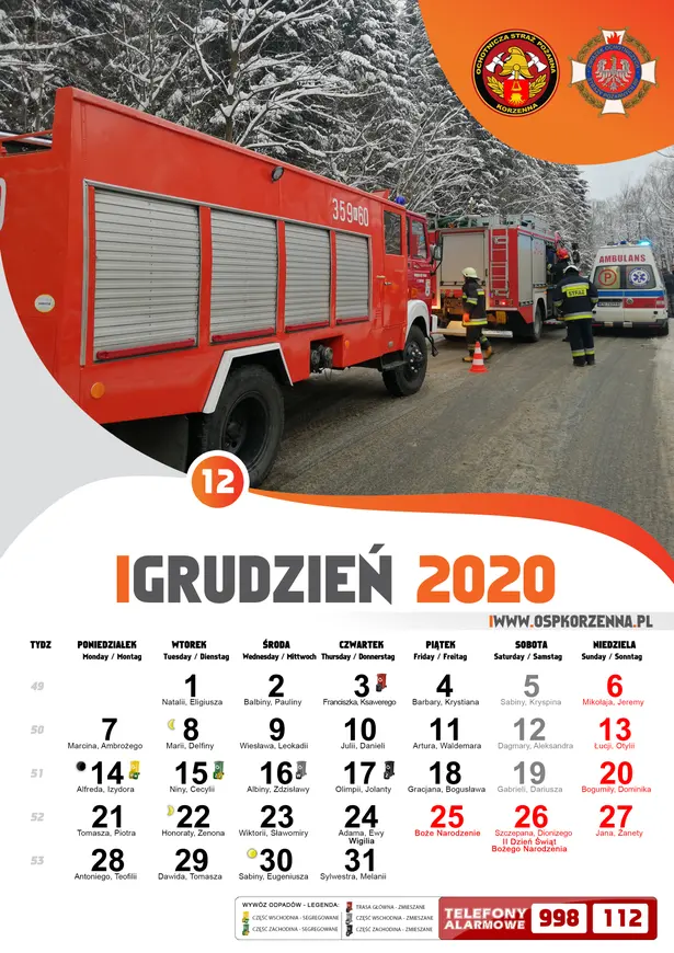Kalendarz OSP Korzenna 2020 — Grudzień