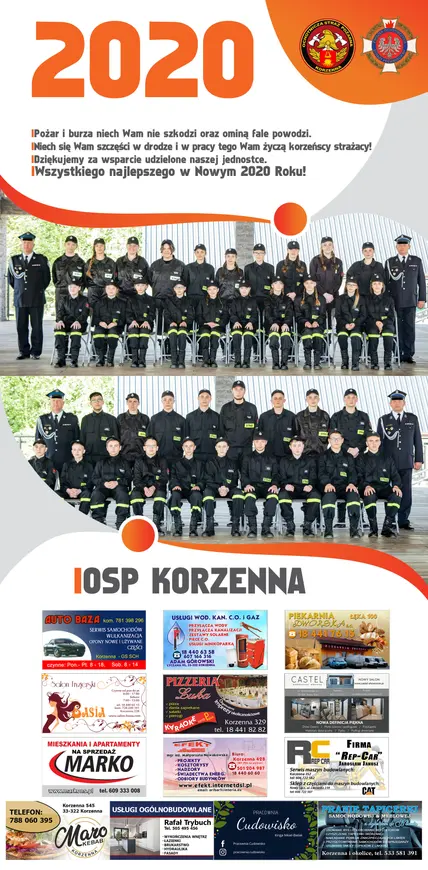 Kalendarz OSP Korzenna 2020 — Tył kalendarza