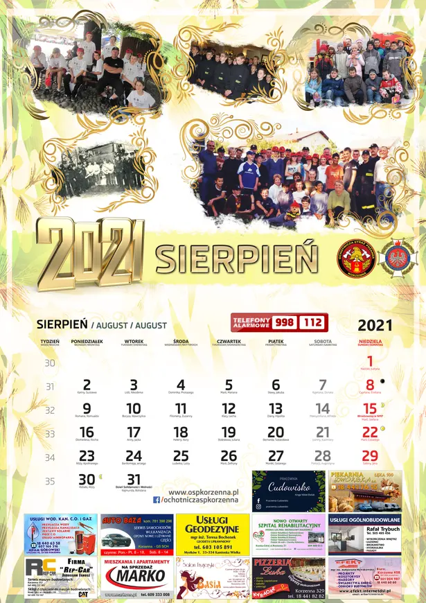 Kalendarz OSP Korzenna 2021 — Sierpień