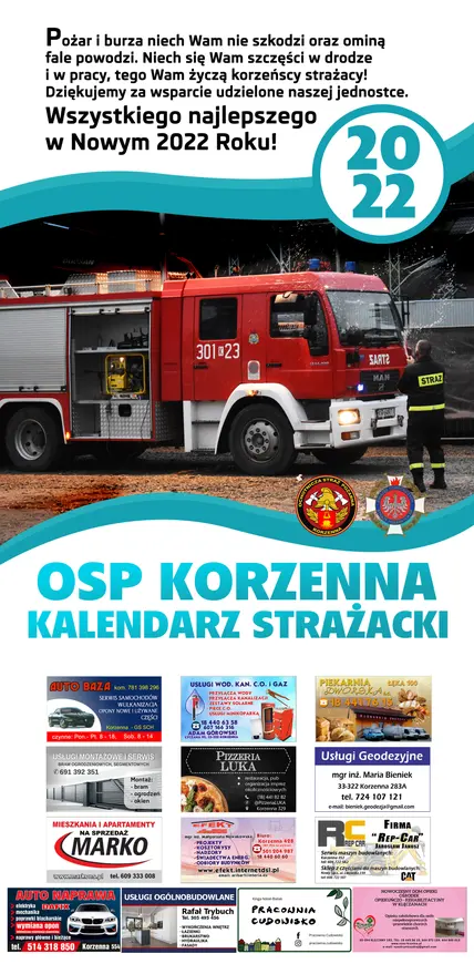 Kalendarz OSP Korzenna 2022 — Tył kalendarza