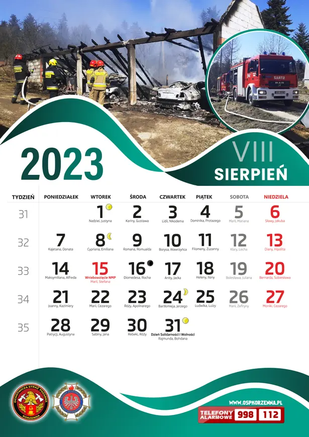 Kalendarz OSP Korzenna 2023 — Sierpień