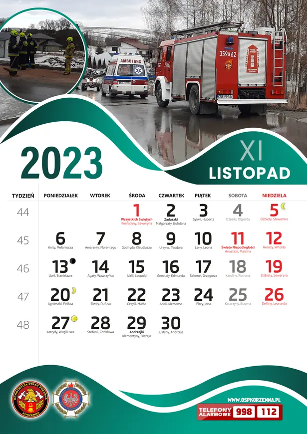 Kalendarz OSP Korzenna 2023 — Listopad