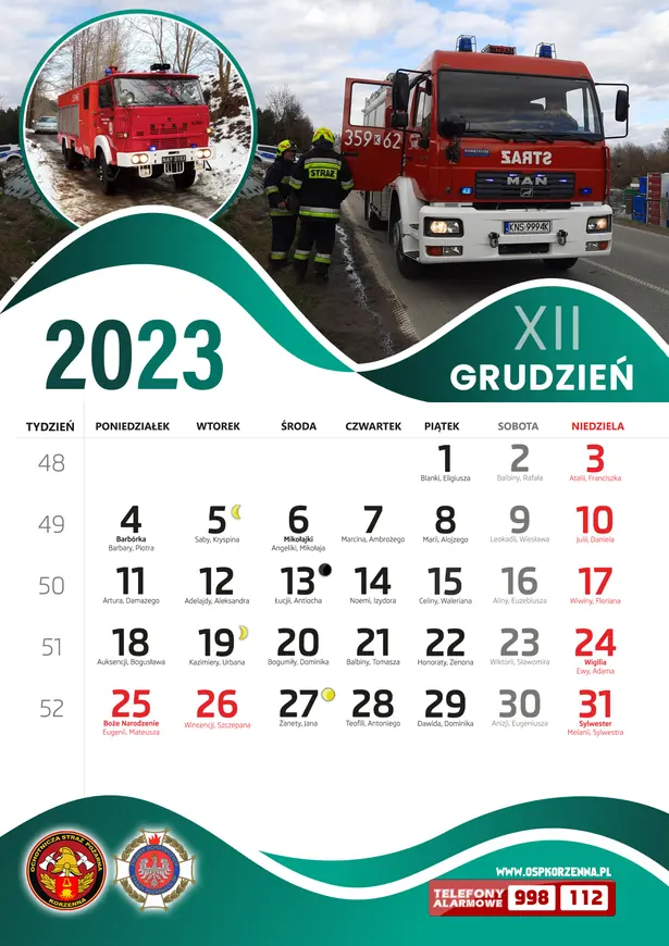 Kalendarz OSP Korzenna 2023 — Grudzień