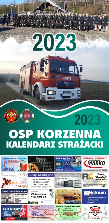Kalendarz OSP Korzenna 2023 — Tył kalendarza