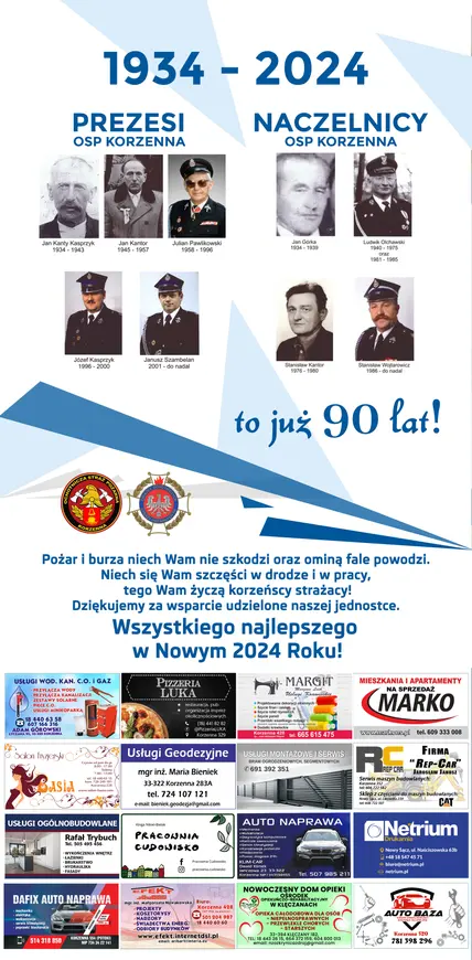 Kalendarz OSP Korzenna 2024 — Tył kalendarza