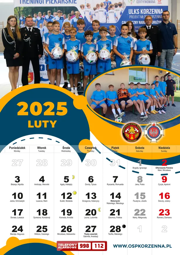 Kalendarz OSP Korzenna 2025 — Luty