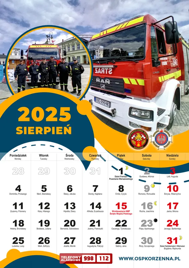 Kalendarz OSP Korzenna 2025 — Sierpień
