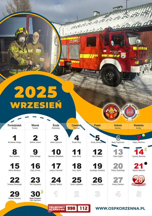 Kalendarz OSP Korzenna 2025 — Wrzesień