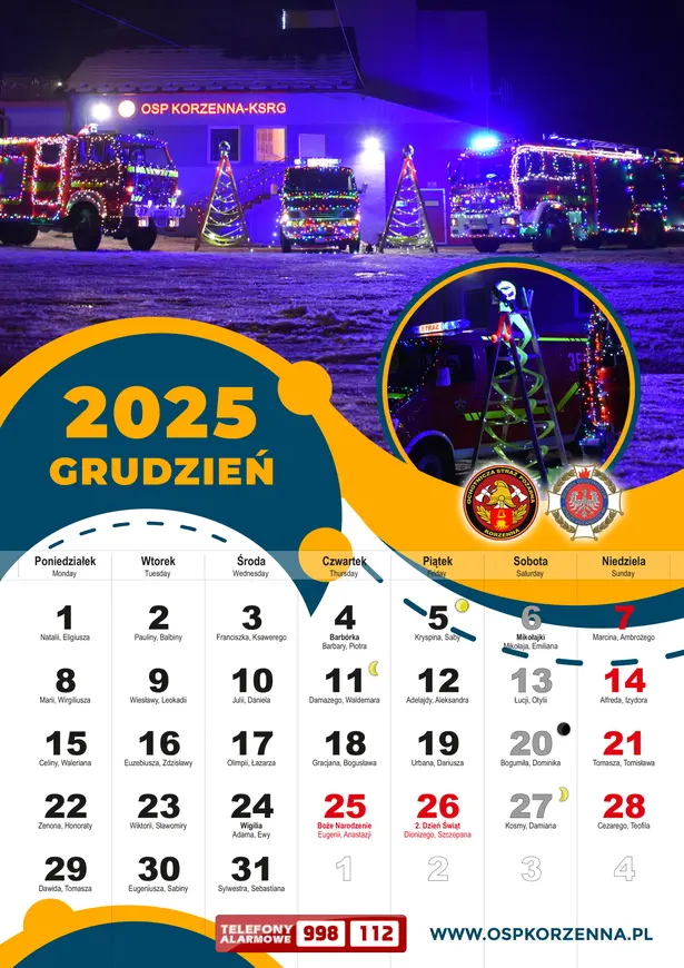 Kalendarz OSP Korzenna 2025 — Grudzień