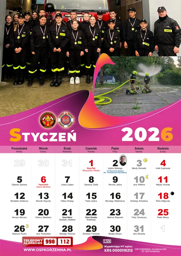 Kalendarz OSP Korzenna 2026 — Styczeń