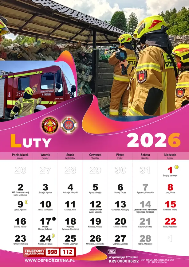 Kalendarz OSP Korzenna 2026 — Luty