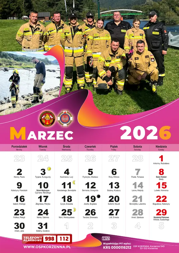 Kalendarz OSP Korzenna 2026 — Marzec