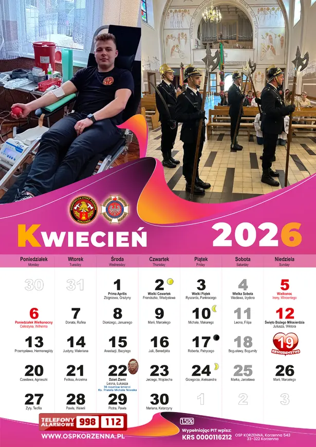 Kalendarz OSP Korzenna 2026 — Kwiecień