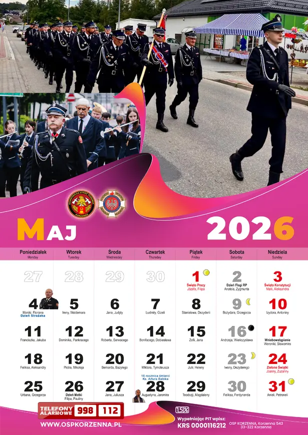 Kalendarz OSP Korzenna 2026 — Maj