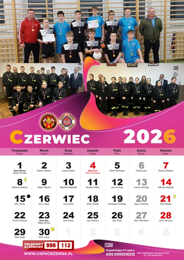 Kalendarz OSP Korzenna 2026 — Czerwiec