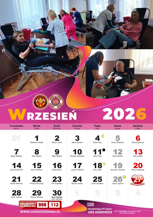 Kalendarz OSP Korzenna 2026 — Wrzesień