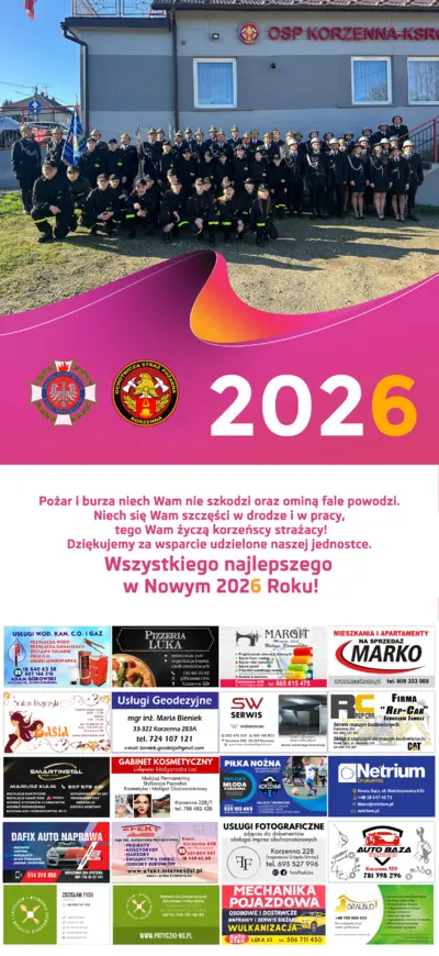 Kalendarz OSP Korzenna 2026 — Tył kalendarza